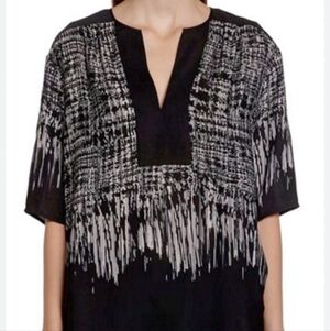 BCBGMaxAzria Women's Black White  Sierra Tunic Shirt Sleeve Top Medium
